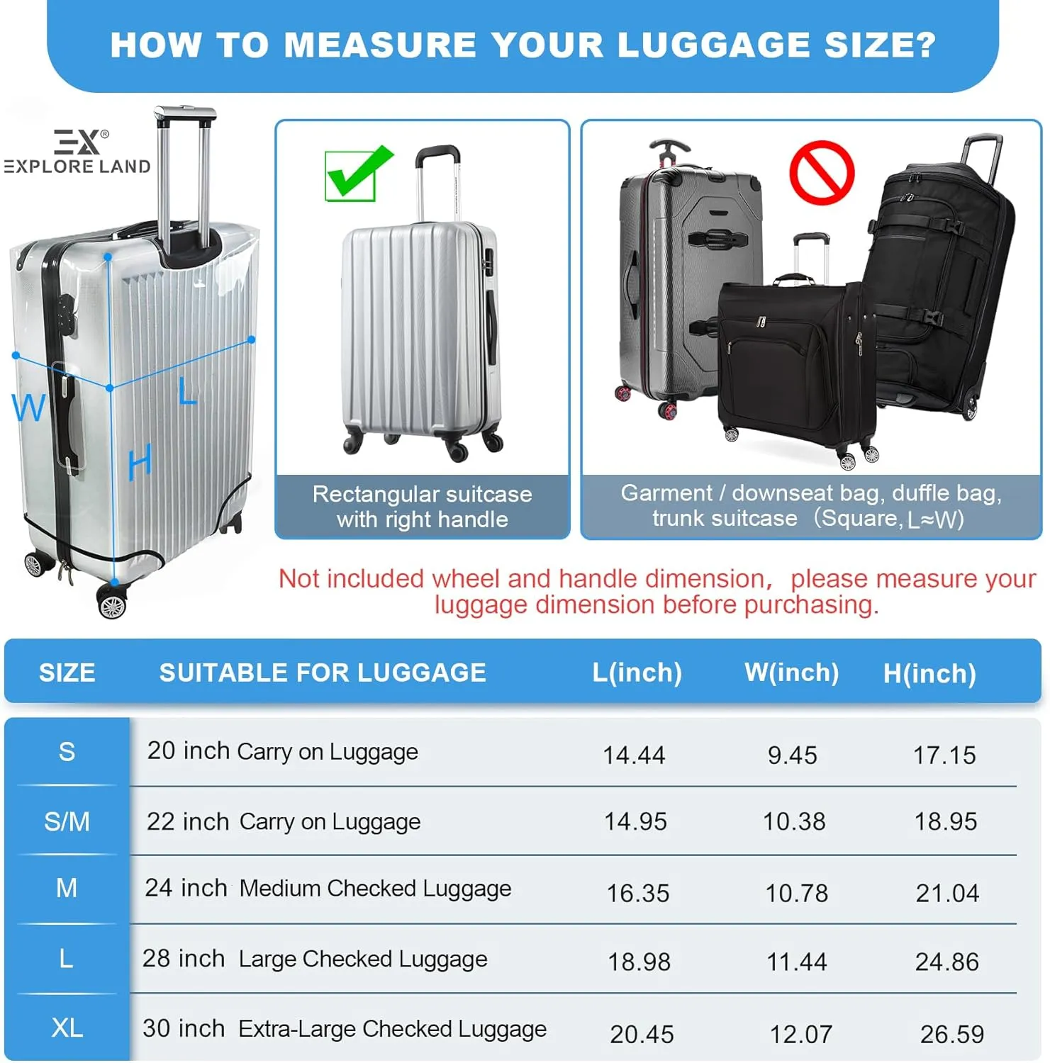 Explore Land Clear Luggage Cover Tough Protector Fits for 28 Inches Suitcase for Travel Airplane (PVC, L)