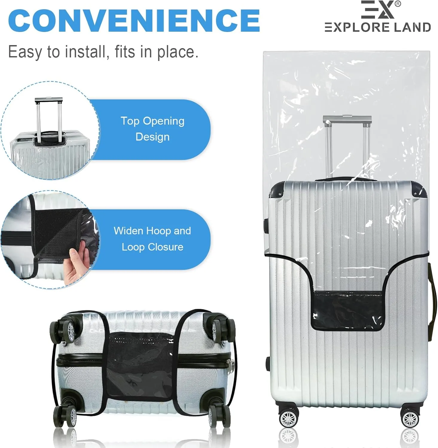 Explore Land Clear Luggage Cover Tough Protector Fits for 28 Inches Suitcase for Travel Airplane (PVC, L)