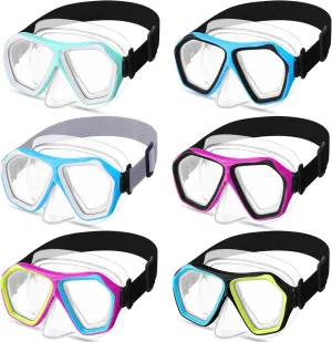 Fabbay 6 Pcs Adult Youth Swim Goggles with Nose Cover Elastic Strap Anti Fog Waterproof Snorkel Wide View Diving Swim Mask