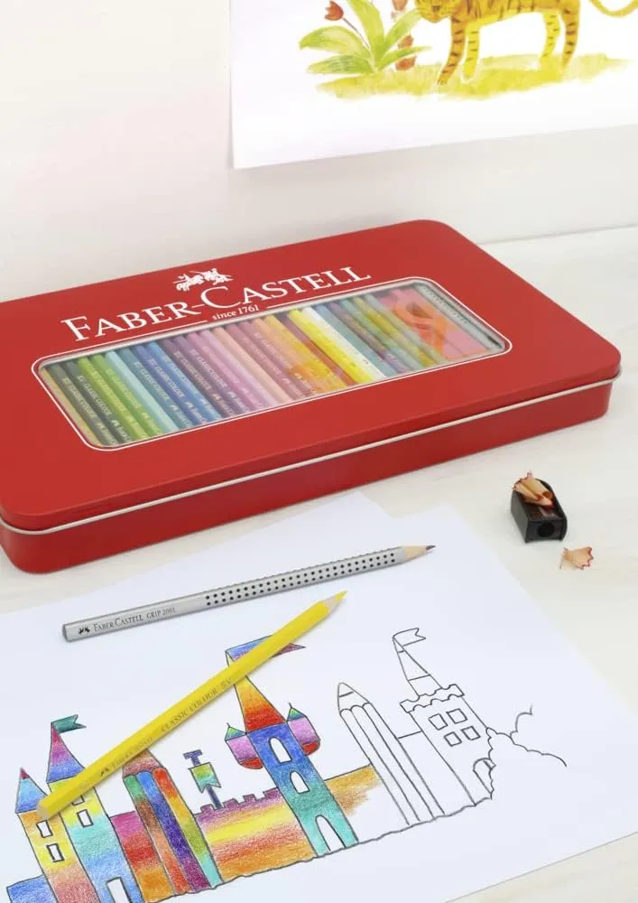 Faber-Castell Classic Colored Pencils Tin Set, 48 Vibrant Colors In Sturdy Metal Case