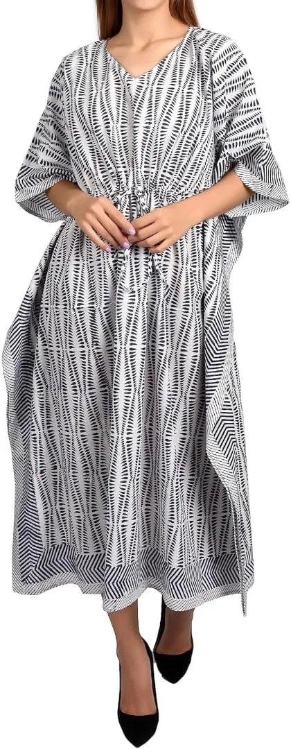 Fabric Venue Kaftan Dresses for Women - Geometric Prints - Free Size Kaftans for Women - Hand Block Printed Cotton Kaftans Blue