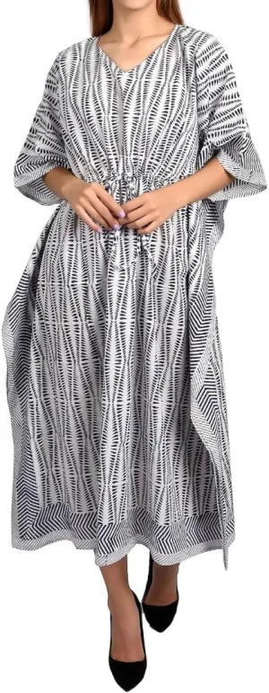 Fabric Venue Kaftan Dresses for Women - Geometric Prints - Free Size Kaftans for Women - Hand Block Printed Cotton Kaftans Blue