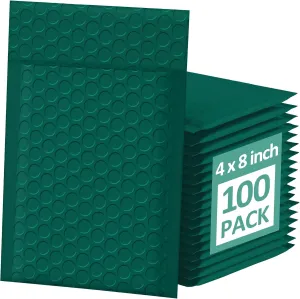 Famagic Bubble Mailers - 4x8 Inch 100pc Ultramarine Green Shipping Bags, Chic Packaging Bags For Small Business, Colored Padded Mailing Envelopes, Opaque Matte Self Seal Bubble Poly Mailers Bulk #000