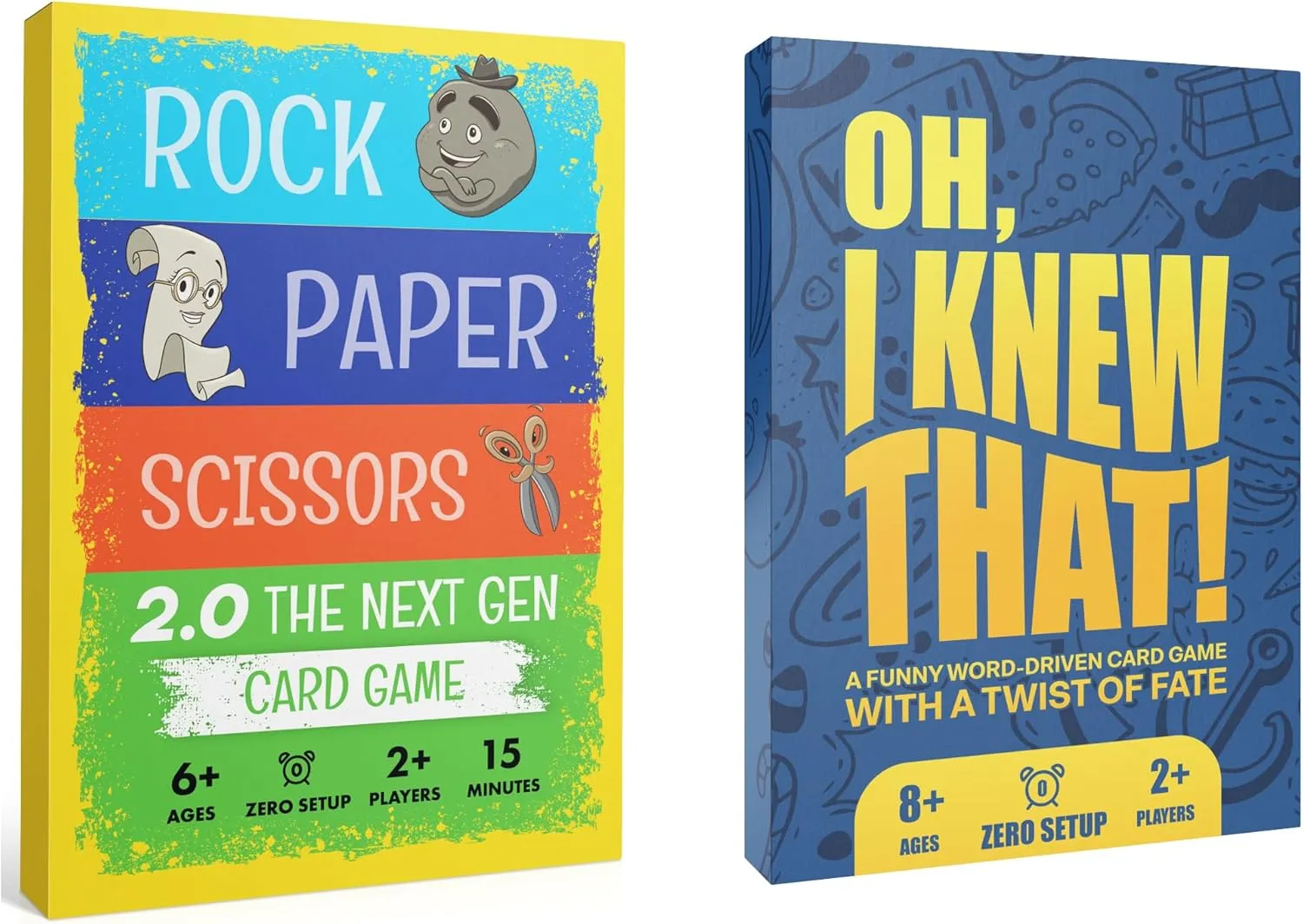 Family Card Game 2‑Pack: Rock Paper Scissors 2.0 & OH, I KNEW THAT! – Fun, Fast‐Paced Word & Strategy Games for Kids, Teens & Adults – Perfect for Game Night, Parties & Travel – Great Gift