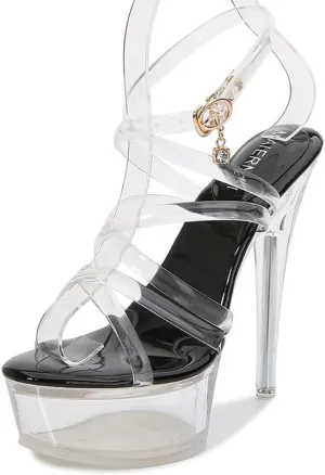 F&A LOVING Women's Clear Platform Sandals Stiletto Sexy Nightclub Catwalk Pole Dancing Striptease Sandals Heel