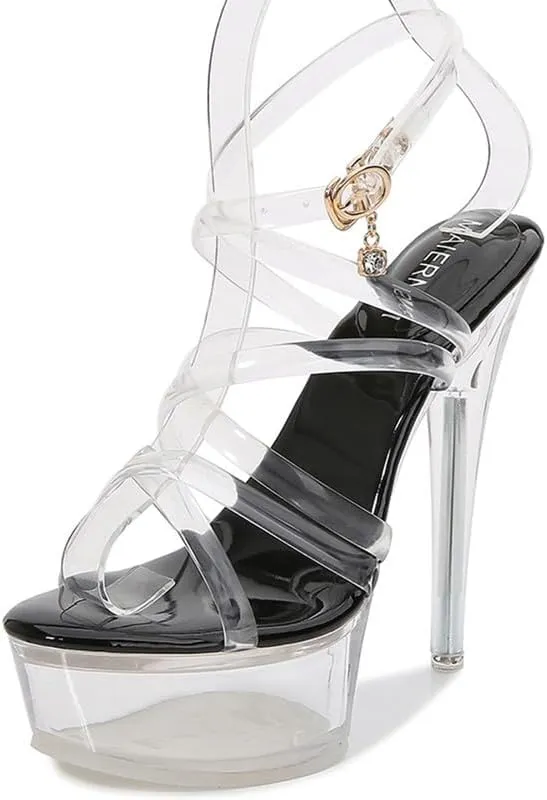 F&A LOVING Women's Clear Platform Sandals Stiletto Sexy Nightclub Catwalk Pole Dancing Striptease Sandals Heel