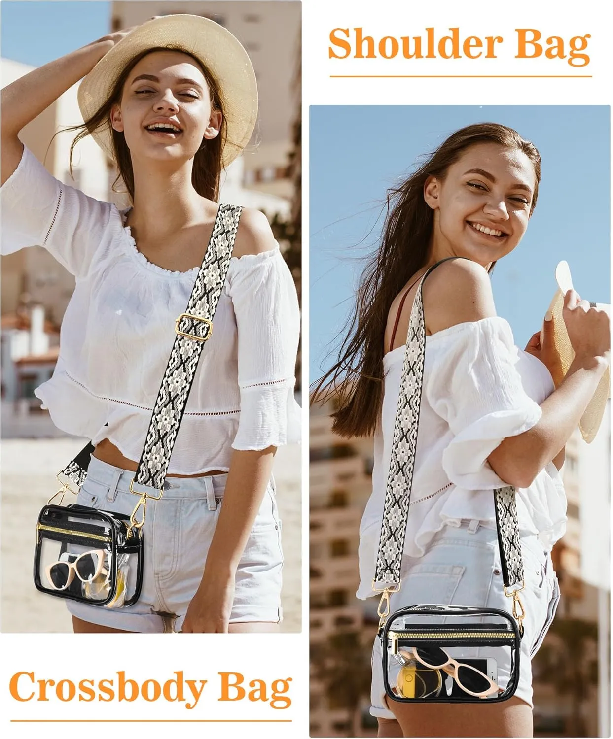 FANGSUN Clear Crossbody Bag Stadium Approved, Clear Purse for Women, Transparent Shoulder Messenger Handbag for Concert Sport