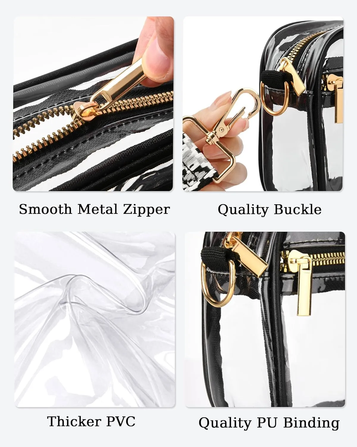 FANGSUN Clear Crossbody Bag Stadium Approved, Clear Purse for Women, Transparent Shoulder Messenger Handbag for Concert Sport
