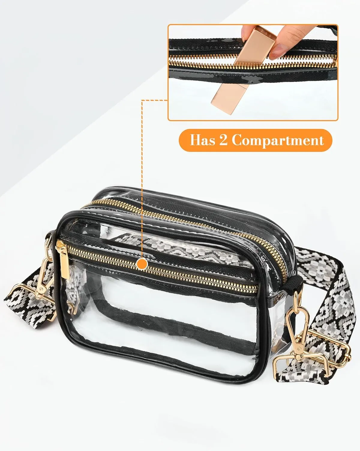 FANGSUN Clear Crossbody Bag Stadium Approved, Clear Purse for Women, Transparent Shoulder Messenger Handbag for Concert Sport