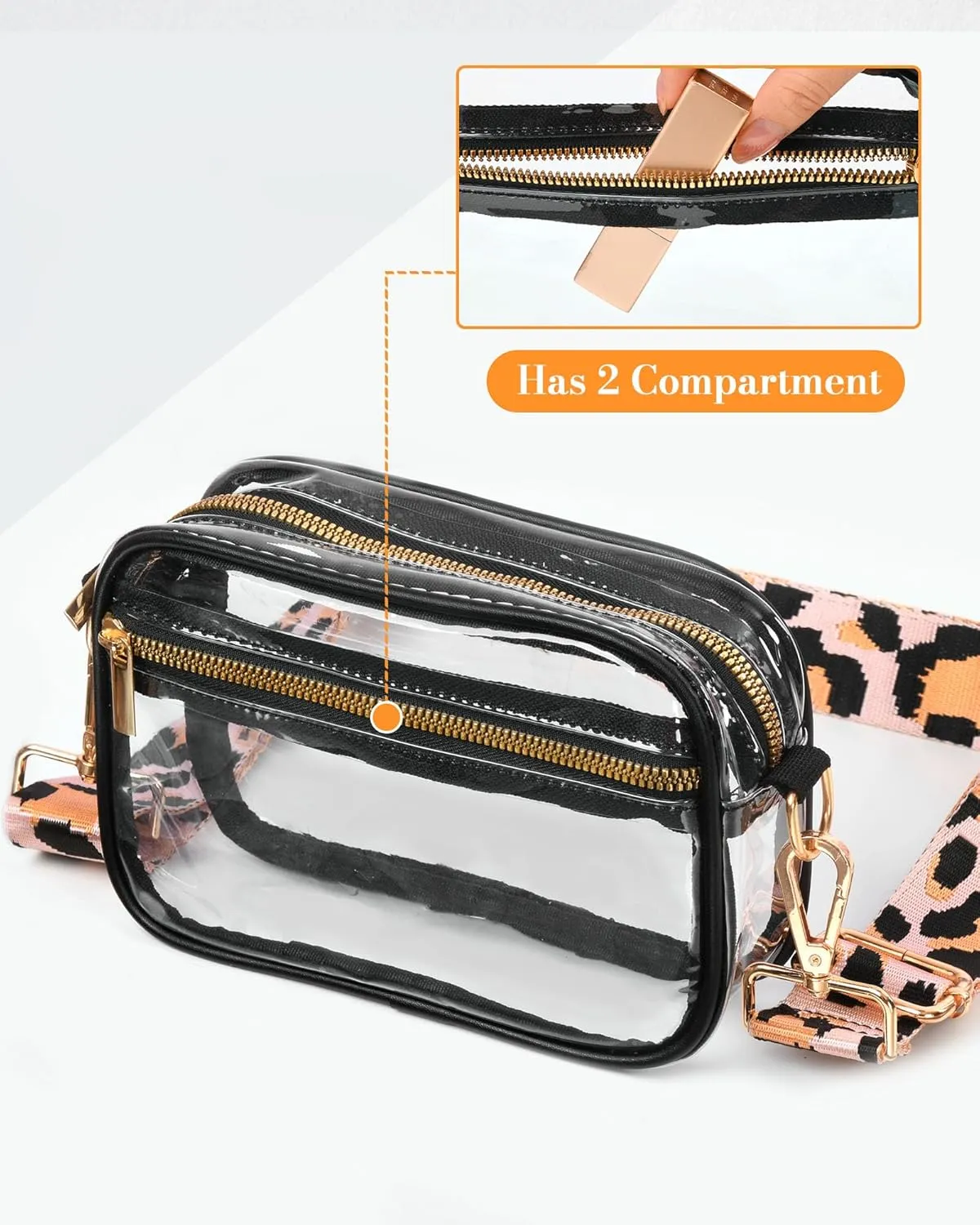 FANGSUN Clear Crossbody Bag Stadium Approved, Clear Purse for Women, Transparent Shoulder Messenger Handbag for Concert Sport