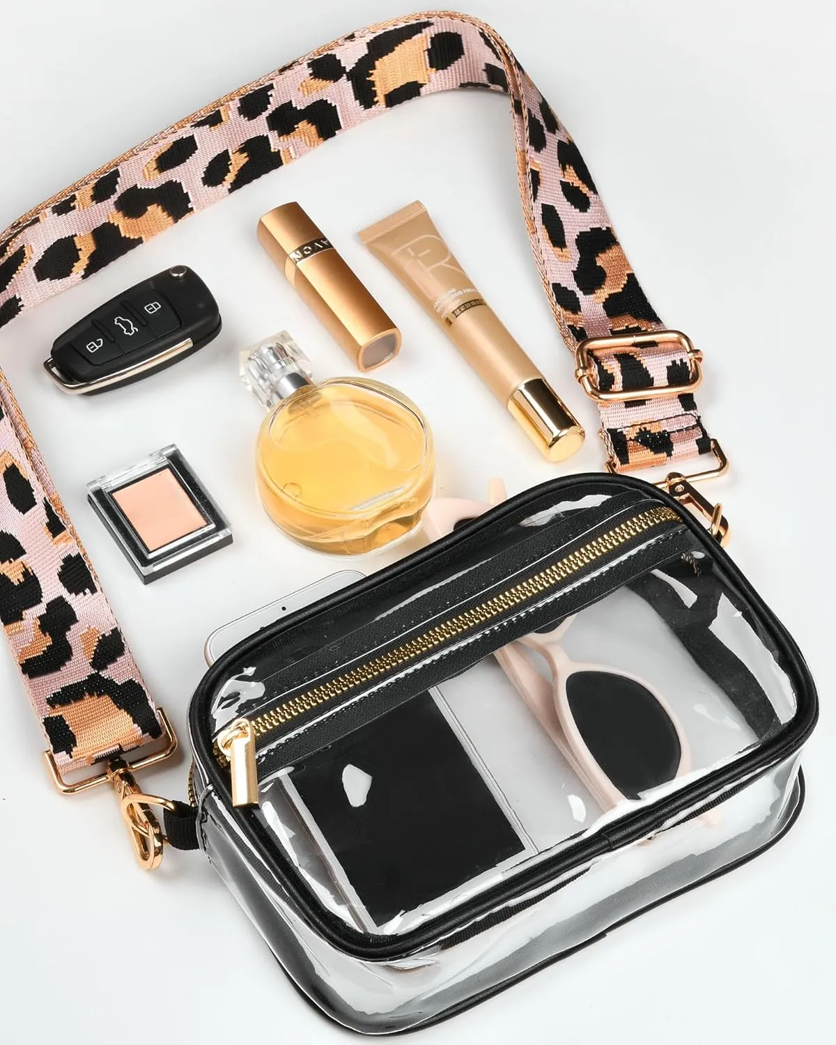 FANGSUN Clear Crossbody Bag Stadium Approved, Clear Purse for Women, Transparent Shoulder Messenger Handbag for Concert Sport