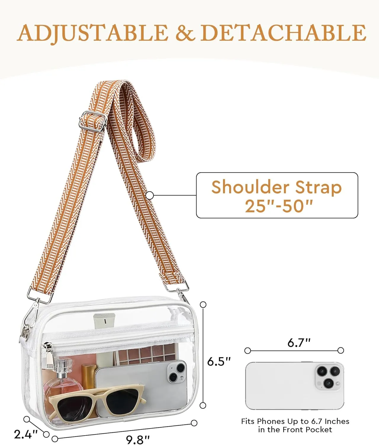 FANGSUN Clear Crossbody Bag Stadium Approved, Clear Purse for Women