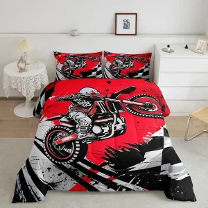 Feelyou Boys Girls Dirt Bike Comforter Full Size, Extreme Sports Comforter Set Racing Motocross Bedding Set Kids Motorcycle Teens Duvet Set Bedroom Decor 3Pcs
