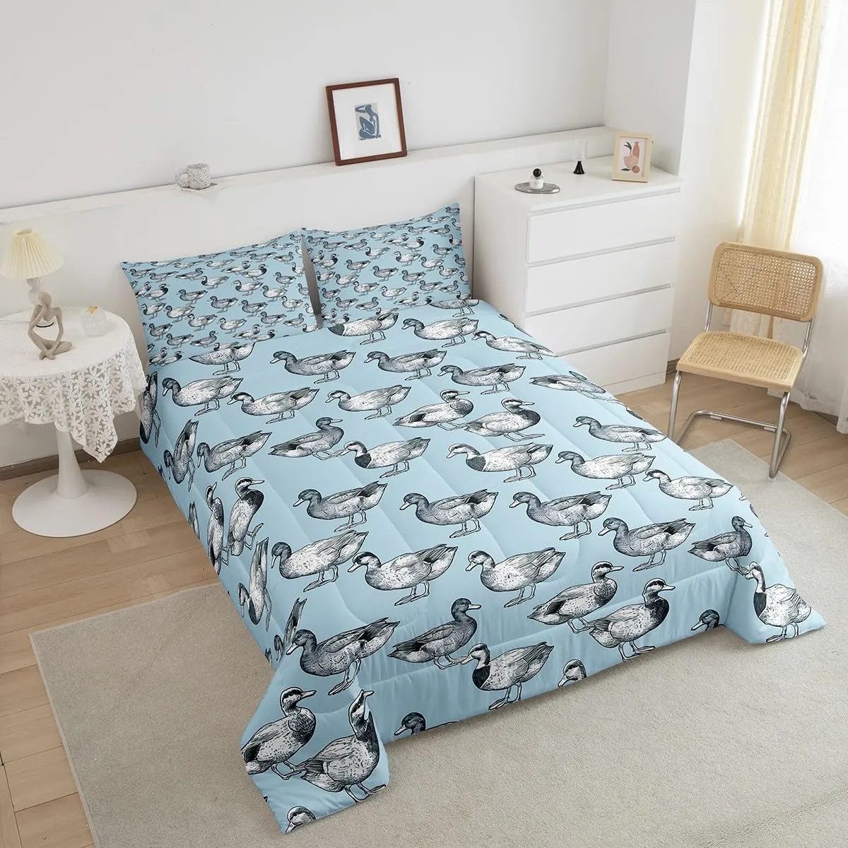 Feelyou Cute Duck Comforter Set for Girls Boys Kids Twin Size Duck Animals Comforter Room Decorative Farmhouse Animals Bedding Set Duck Duvet Set 2Pcs Quilt Set