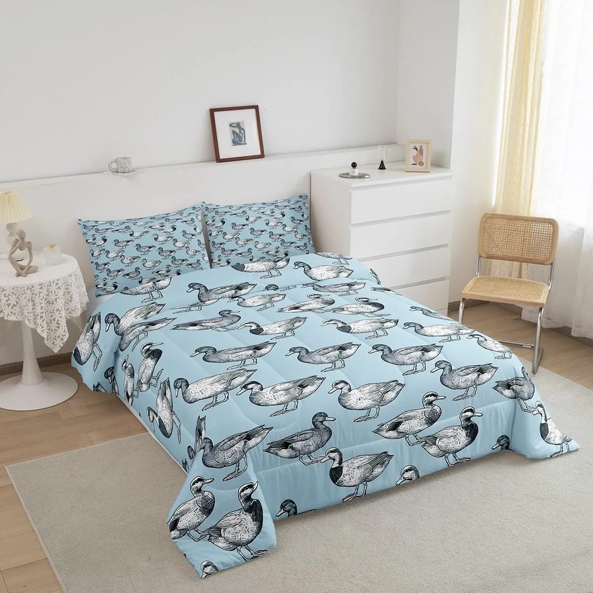 Feelyou Cute Duck Comforter Set for Girls Boys Kids Twin Size Duck Animals Comforter Room Decorative Farmhouse Animals Bedding Set Duck Duvet Set 2Pcs Quilt Set