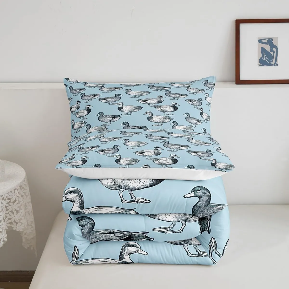 Feelyou Cute Duck Comforter Set for Girls Boys Kids Twin Size Duck Animals Comforter Room Decorative Farmhouse Animals Bedding Set Duck Duvet Set 2Pcs Quilt Set
