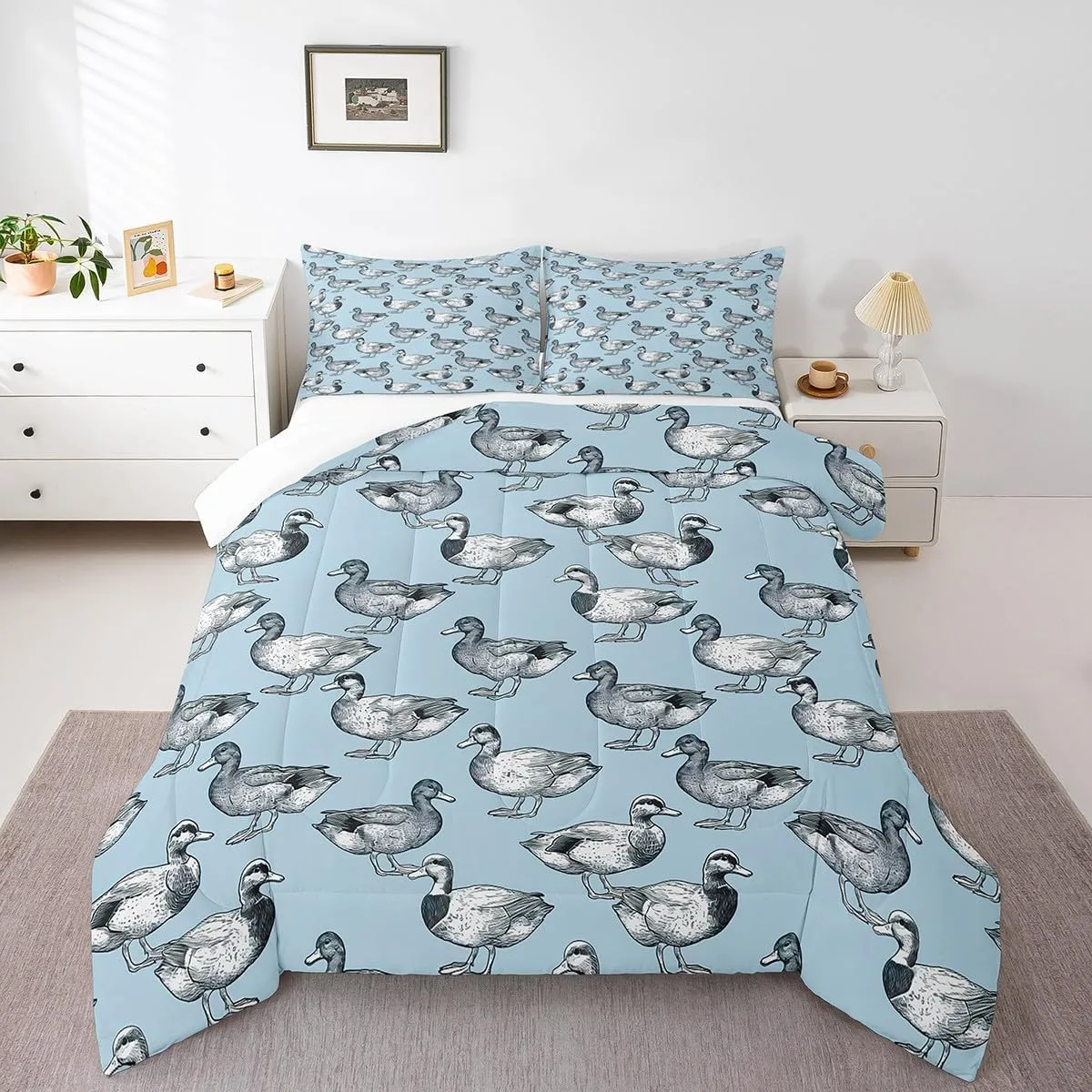 Feelyou Cute Duck Comforter Set for Girls Boys Kids Twin Size Duck Animals Comforter Room Decorative Farmhouse Animals Bedding Set Duck Duvet Set 2Pcs Quilt Set