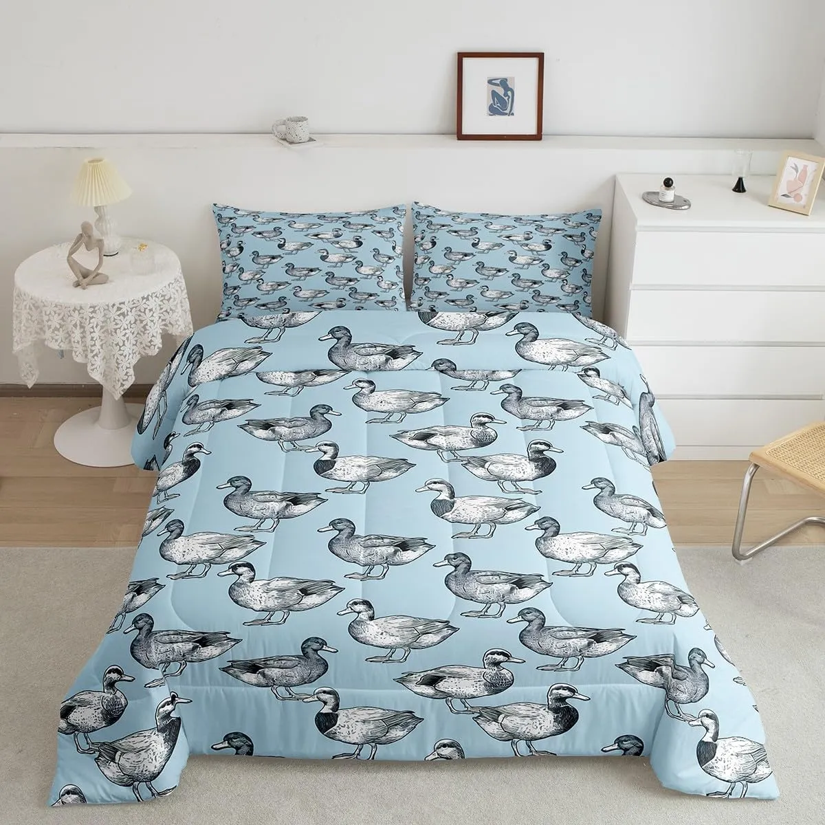 Feelyou Cute Duck Comforter Set for Girls Boys Kids Twin Size Duck Animals Comforter Room Decorative Farmhouse Animals Bedding Set Duck Duvet Set 2Pcs Quilt Set