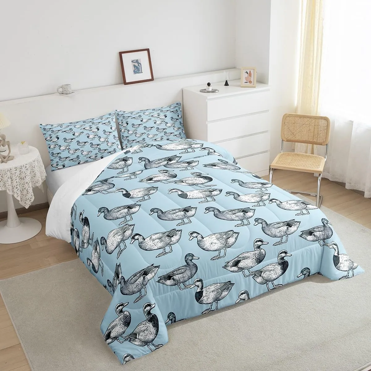Feelyou Cute Duck Comforter Set for Girls Boys Kids Twin Size Duck Animals Comforter Room Decorative Farmhouse Animals Bedding Set Duck Duvet Set 2Pcs Quilt Set