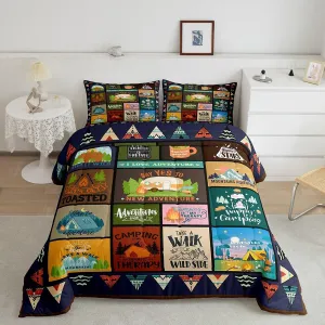 Feelyou Happy Camping Comforter Set Full Size Kids Camper Comforter for Boys Teens Cartoon Camping Car Bedding Set Breathable Farmhouse Trailers Camper Duvet Set Room Decor Quilt Set
