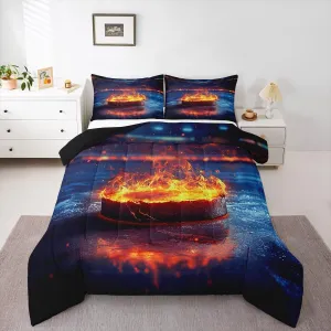Feelyou Ice Hockey Bedding Set Queen Size Ice Sports Games Comforter Set for Kids Teens Adults Hockey Player Duvet Quilt Puck Hockey Room Decor 3Pcs with 2 Pillow Case All Season Soft