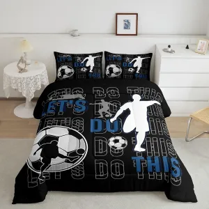 Feelyou Kids Boys Football Bedding Set Twin Size Gaming Sports Comforter Set for Teens Football Player Duvet Set Black Blue White Quilt Set 2Pcs