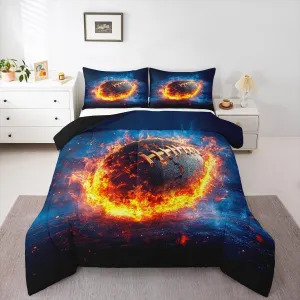 Feelyou Rugby Sports Bedding Set Queen Size Football Comforter Set for Kids Teens Adults Flame American Football Duvet Quilt Soccer Ball Game Room Decor 3Pcs with 2 Pillow Case All Season Soft