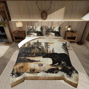 Feelyou Rustic Cabin Bear Comforter Set Forest Animal Wildlife Hunting Theme Bedding Set King Size for Boys Girls Farmhouse Black Bear Comforter Brown Farmhouse Bed Set for All Season