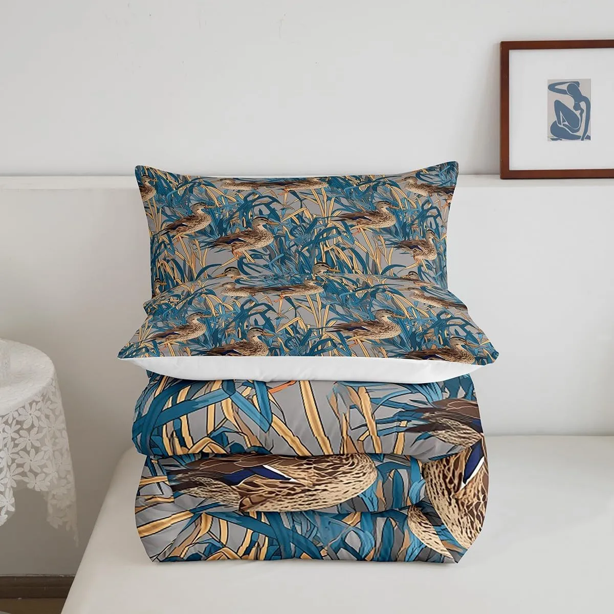 Feelyou Wild Animals Comforter Set for Girls Boys Kids Twin Size Wild Duck Comforter Room Decorative Duck Hunting Bedding Set Cute Farmhouse Duck Duvet Set 2Pcs Quilt Set
