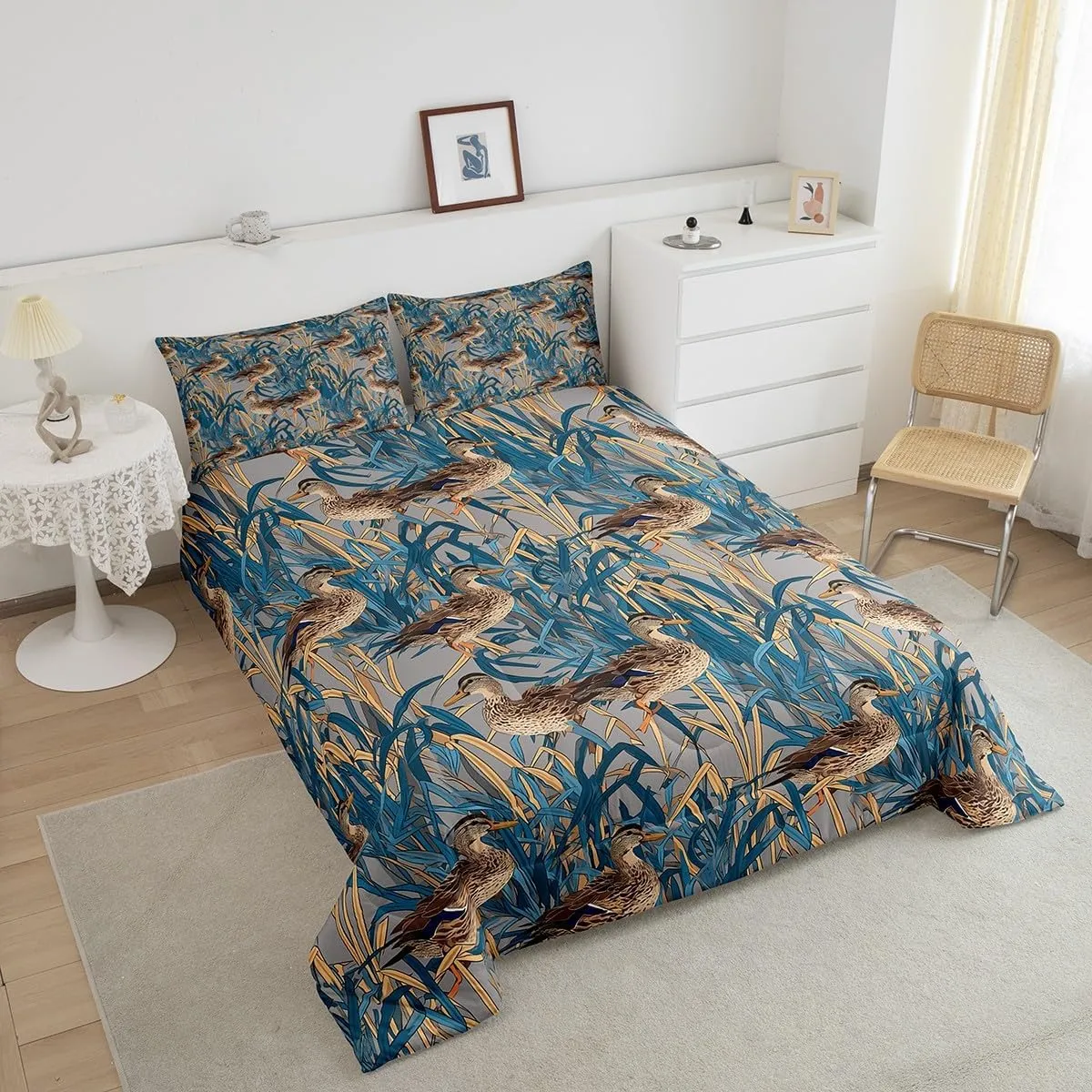 Feelyou Wild Animals Comforter Set for Girls Boys Kids Twin Size Wild Duck Comforter Room Decorative Duck Hunting Bedding Set Cute Farmhouse Duck Duvet Set 2Pcs Quilt Set