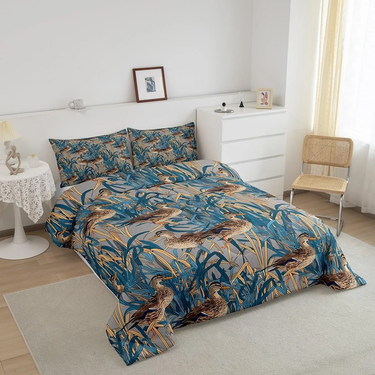 Feelyou Wild Animals Comforter Set for Girls Boys Kids Twin Size Wild Duck Comforter Room Decorative Duck Hunting Bedding Set Cute Farmhouse Duck Duvet Set 2Pcs Quilt Set