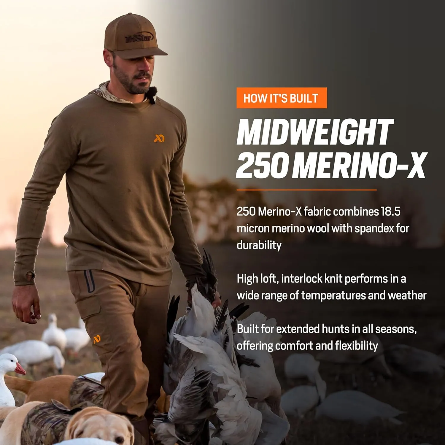 First Lite Men’s Kiln Long Sleeve Crew Shirt - Merino Wool Midweight Camo Hunting Base Layer, Wool Long Johns, Midweight