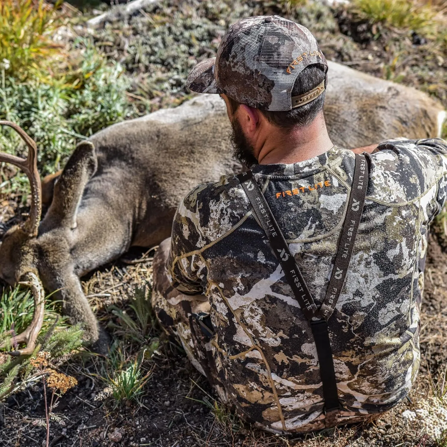 First Lite Men’s Kiln Long Sleeve Crew Shirt - Merino Wool Midweight Camo Hunting Base Layer, Wool Long Johns, Midweight