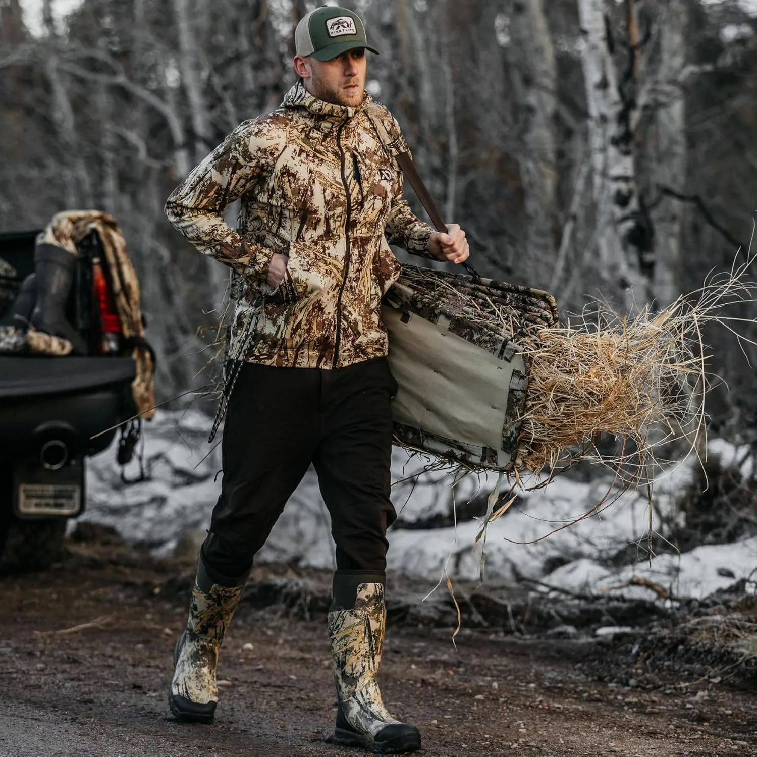 First Lite Men's Rugged Wool Zip Hoody - Durable Merino Wool Camo Hunting Jacket