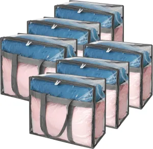 Fixwal 6 Pack Clear Clothes Storage Bags PVC Organizers with Reinforced Handle 18x15x9 Inch Transparent Vinyl Space Saver with Sturdy Zippers for Comforters, Blankets, Linen, Bedding, Duvet