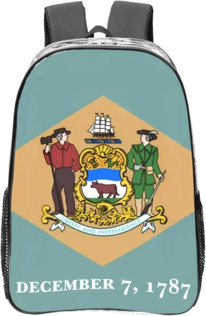 Flag Of Delaware Transparent Backpack-16-Inch Pvc Clear Backpack With Side Pockets,Black