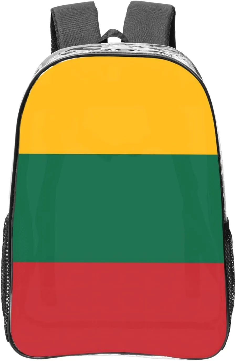 Flag Of Lithuania Transparent Backpack-16-Inch Pvc Clear Backpack With Side Pockets,Black