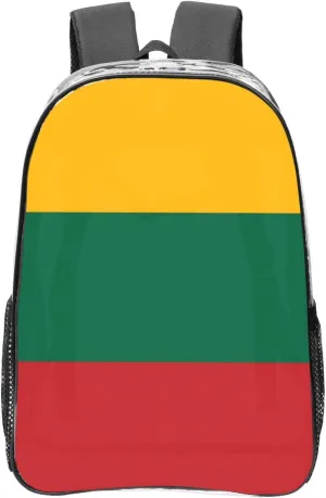 Flag Of Lithuania Transparent Backpack-16-Inch Pvc Clear Backpack With Side Pockets,Black