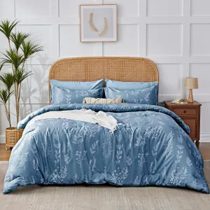 Floral Comforter Set Full Blue, Cute Flower Bed in a Bag Full Boho 7 Pieces, Soft Fluffy Bedding Sets with Comforter, Sheets, Pillowcases & Shams, All Season