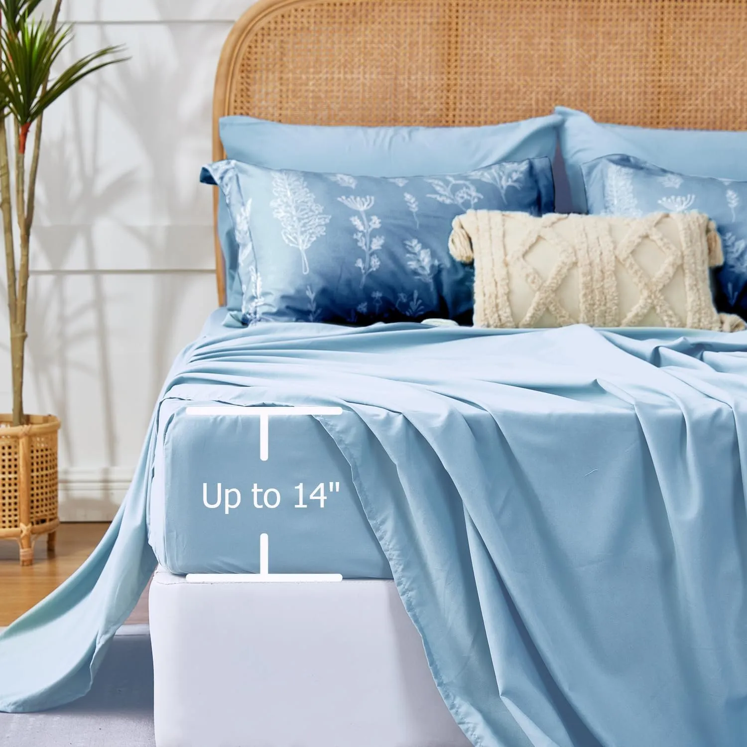 Floral Comforter Set Full Blue, Cute Flower Bed in a Bag Full Boho 7 Pieces, Soft Fluffy Bedding Sets with Comforter, Sheets, Pillowcases & Shams, All Season