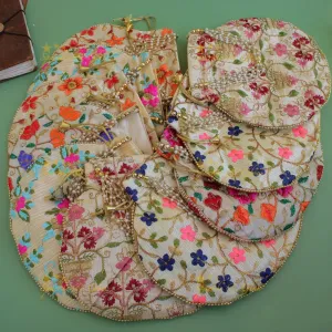 Floral Embroidered 8x8" Potli Bags with Pearls for Events