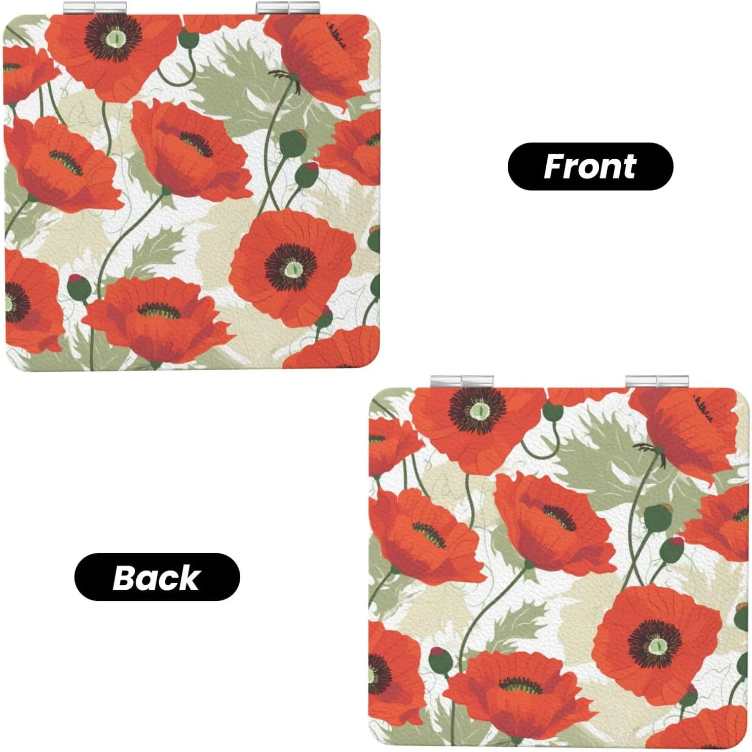 Flower Pattern Printed Square Pocket Makeup Mirror with 1X/2X Magnification, Portable Mini Travel Makeup Mirror for Travel Daily Work Beauty