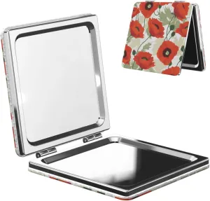 Flower Pattern Printed Square Pocket Makeup Mirror with 1X/2X Magnification, Portable Mini Travel Makeup Mirror for Travel Daily Work Beauty