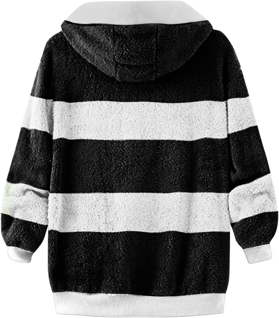 Fluffy Jackets For Women Cute Color Block Loose Soft Zip Up Sherpa Coat Warm Winter Fuzzy Fleece Hooded Jacket Outwear