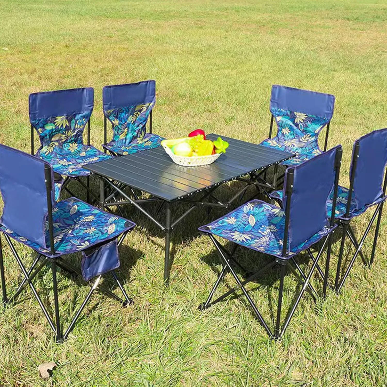 Foldable Camping Table Set with Chair, Portable Outdoor Picnic Table Carbon Steel Table Top Lightweight Folding Table Collapsible Chair with Storage Bag