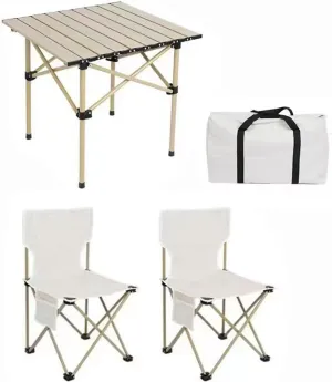 Foldable Camping Table Set with Chair, Portable Outdoor Picnic Table Carbon Steel Table Top Lightweight Folding Table Collapsible Chair with Storage Bag