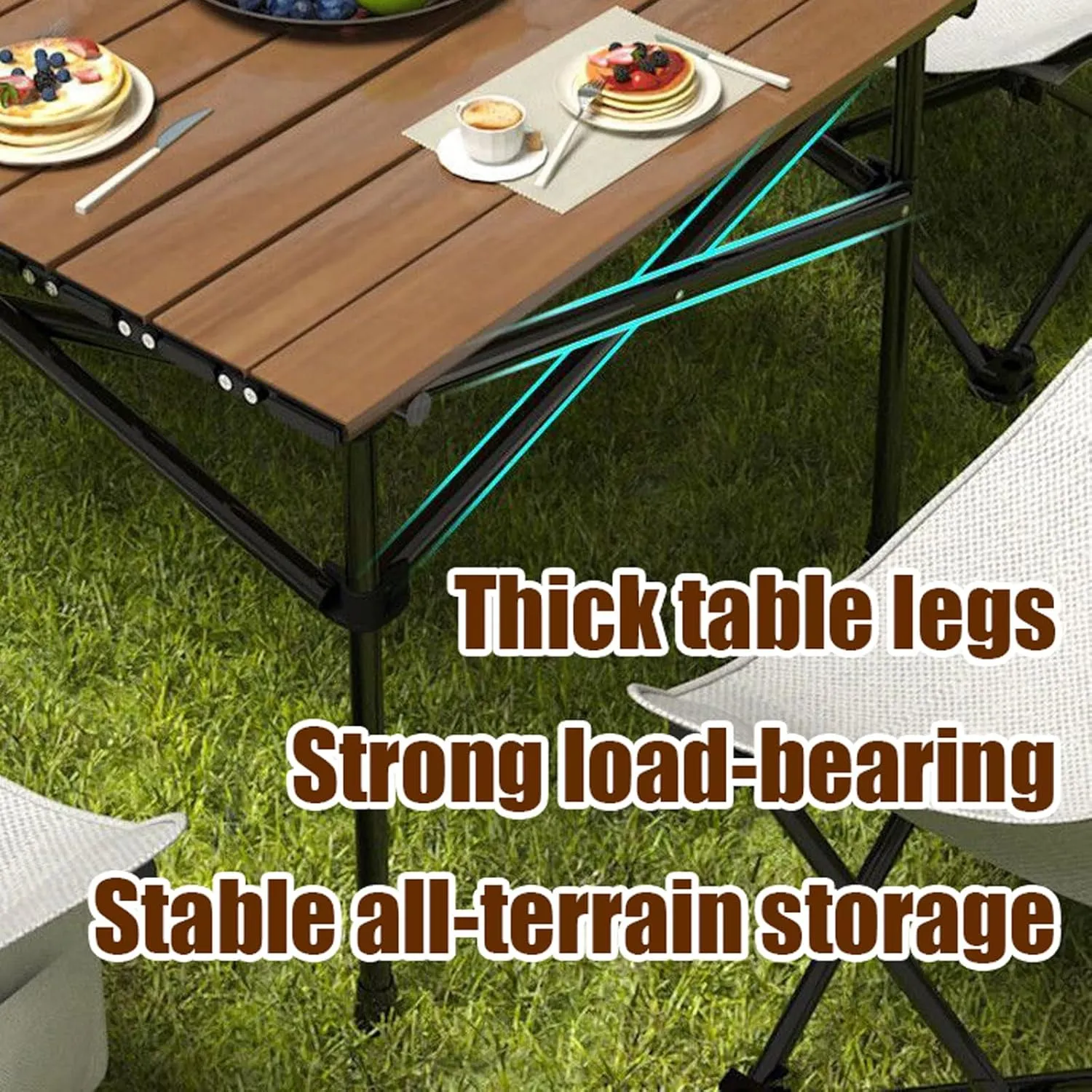 Foldable Camping Table with Chair Set, Carbon Steel Picnic Table Roll-up Table Top Portable Lightweight Camping Furniture Set for BBQ Garden Hiking Fishing