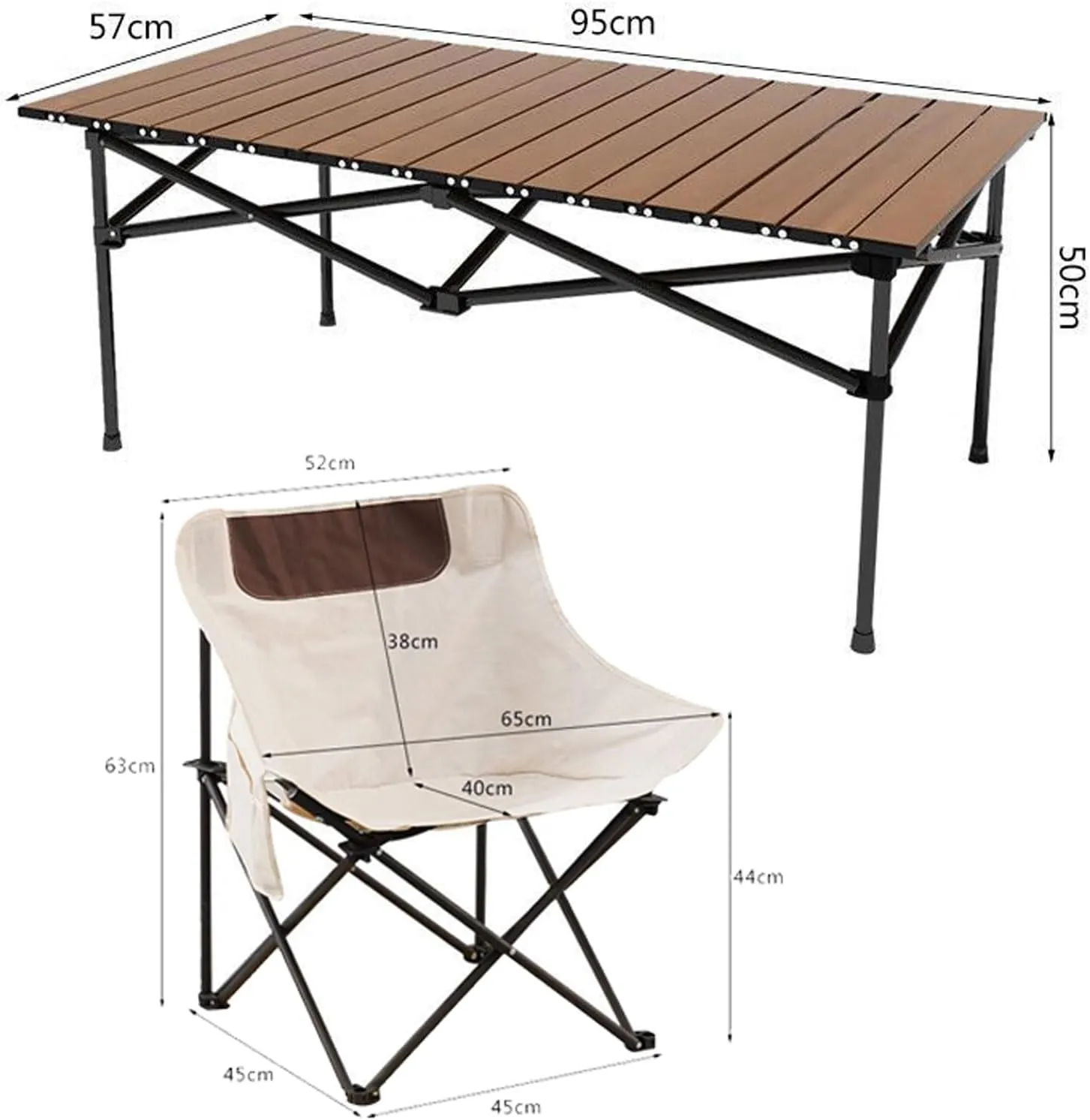 Foldable Camping Table with Chair Set, Carbon Steel Picnic Table Roll-up Table Top Portable Lightweight Camping Furniture Set for BBQ Garden Hiking Fishing