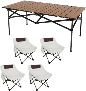 Foldable Camping Table with Chair Set, Carbon Steel Picnic Table Roll-up Table Top Portable Lightweight Camping Furniture Set for BBQ Garden Hiking Fishing