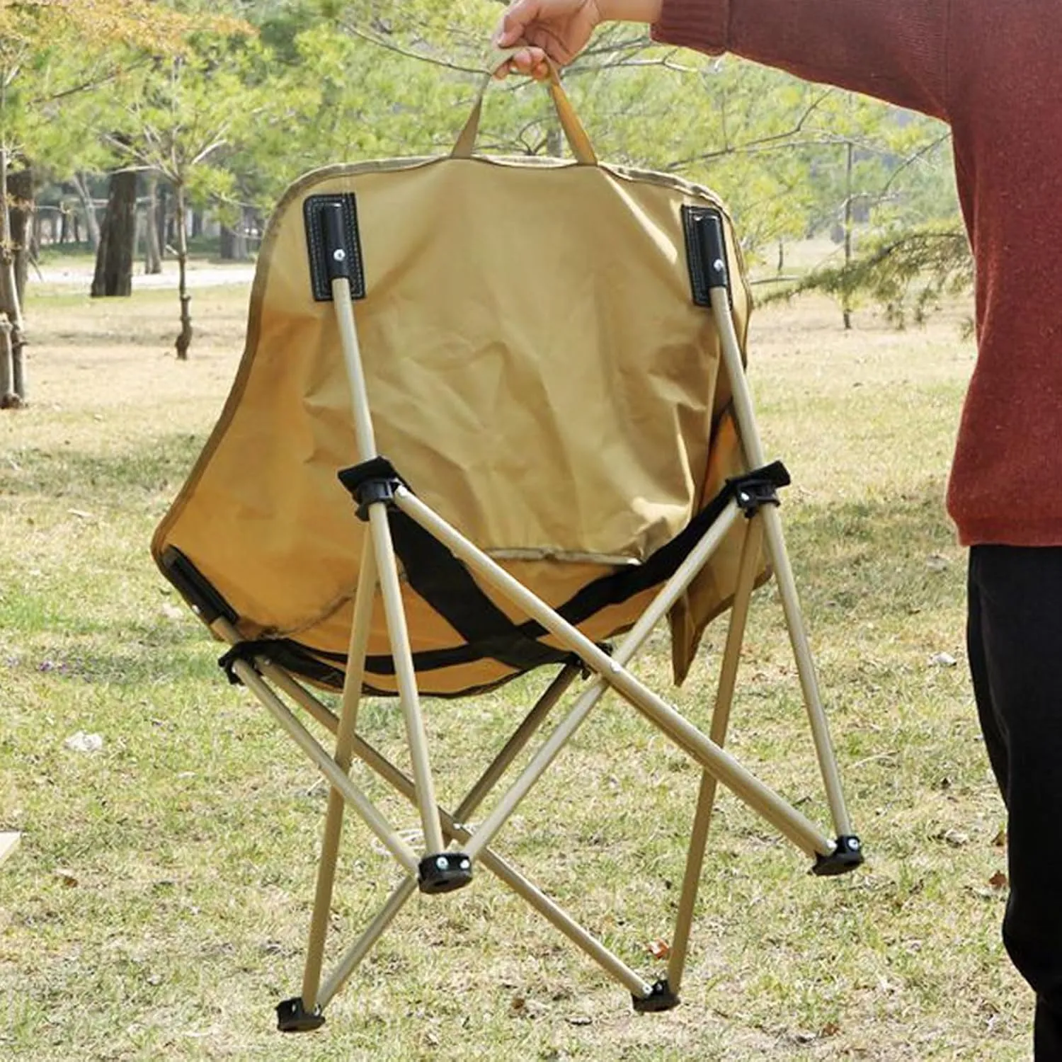 Folding Outdoor Picnic Tables & Chairs for Hiking Party RV Travelling, Portable Carbon Steel Roll-up Table Collapsible Camping Chair Lawn Chair, Easy to Assemble